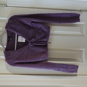 Forever 21 Purple Fuzzy Tie-Front Cropped Cardigan